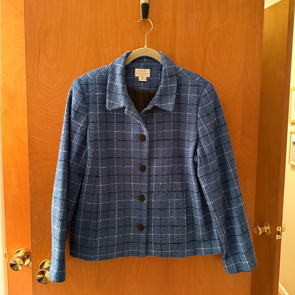 Cricket Lane Collection Petites Blue Plaid Button-Front Jacket - Picture 2 of 7